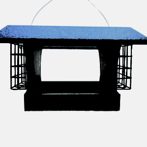 3 qt Recycled Hopper Feeder with Suet Cages - gray/blue